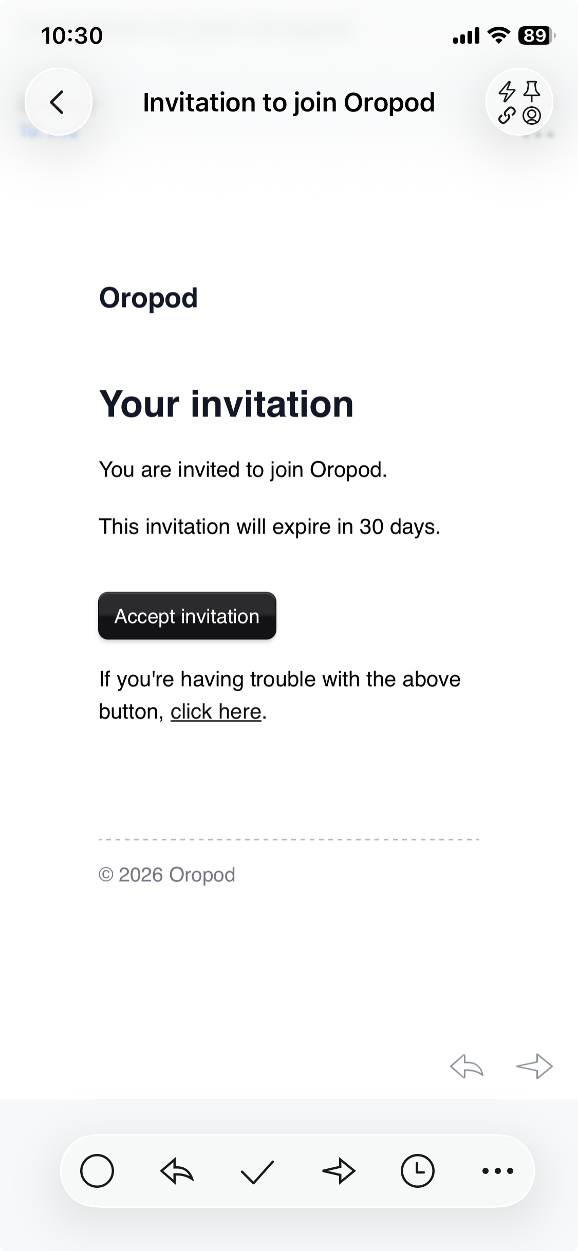 The invitation email