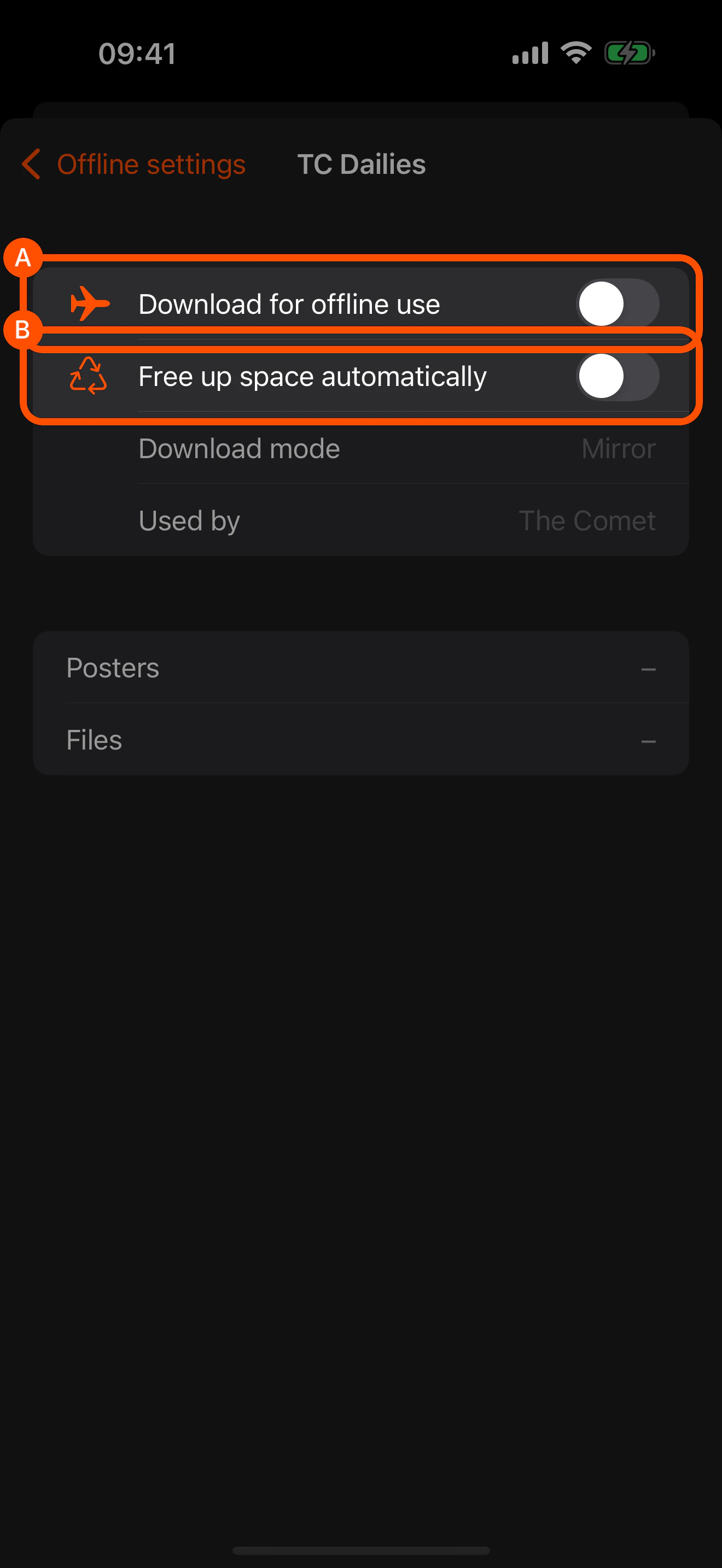 Offline settings for one source