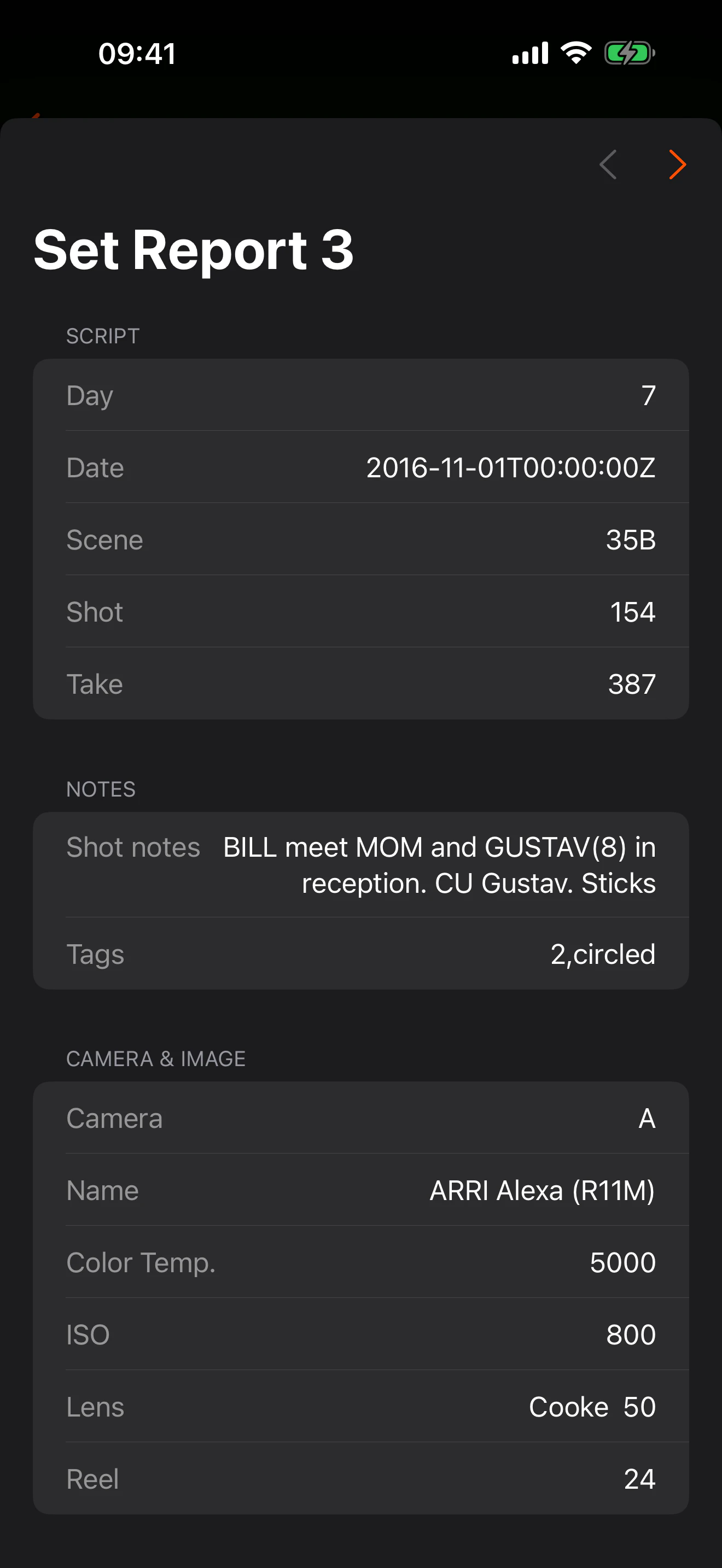 Metadata sheet for take 387