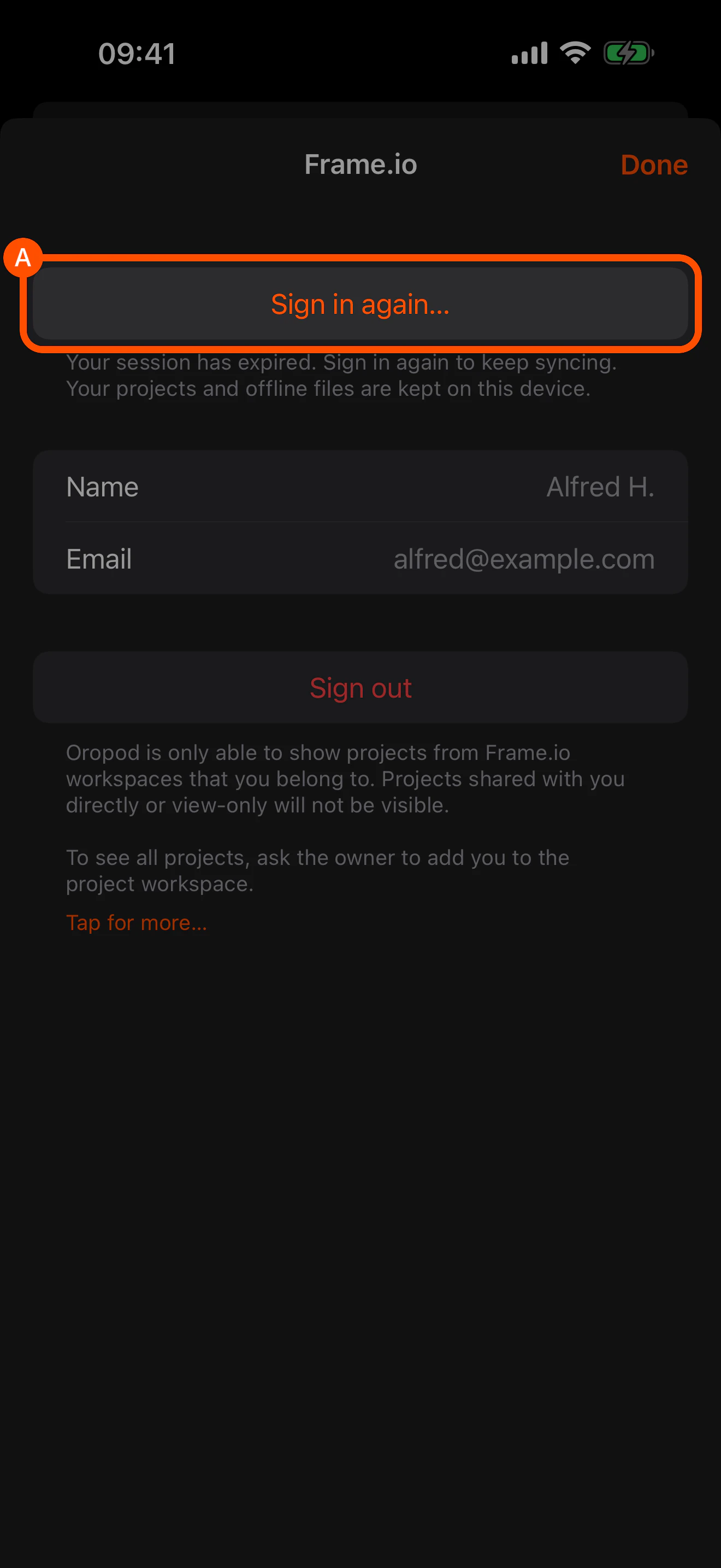 Signing in to Frame.io again